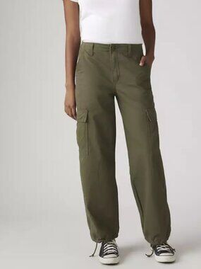Levi's Women's 94' Baggy Pants Wide Leg Cargo Relaxed Fit Cotton Green Sz 26-28